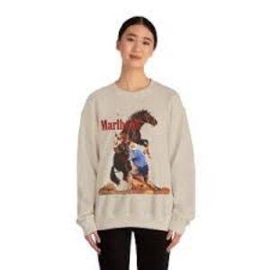 Vintage print Marlboro Cowboy Boxy Unisex Heavy Blend Crewneck Sweatshirt L GUC